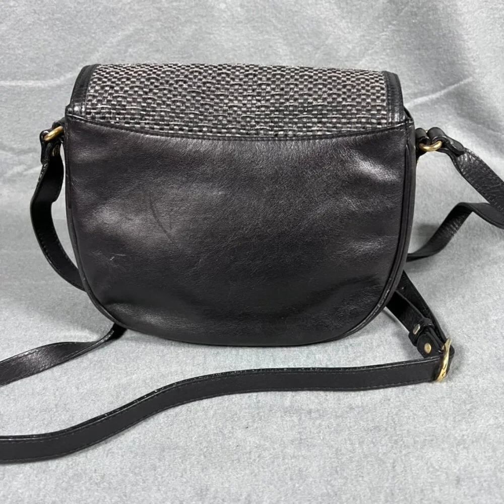 Vintage Bally Woven Straw Leather Crossbody Shoulder Bag RARE Black Grey - Picture 6 of 10